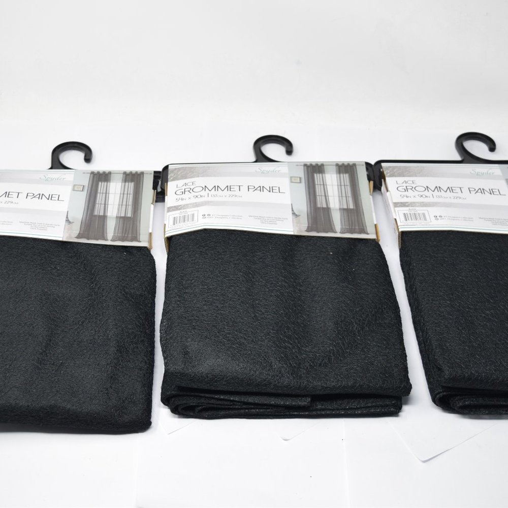 3 Lace Grommet Curtain Drapes Panels Black 54x90